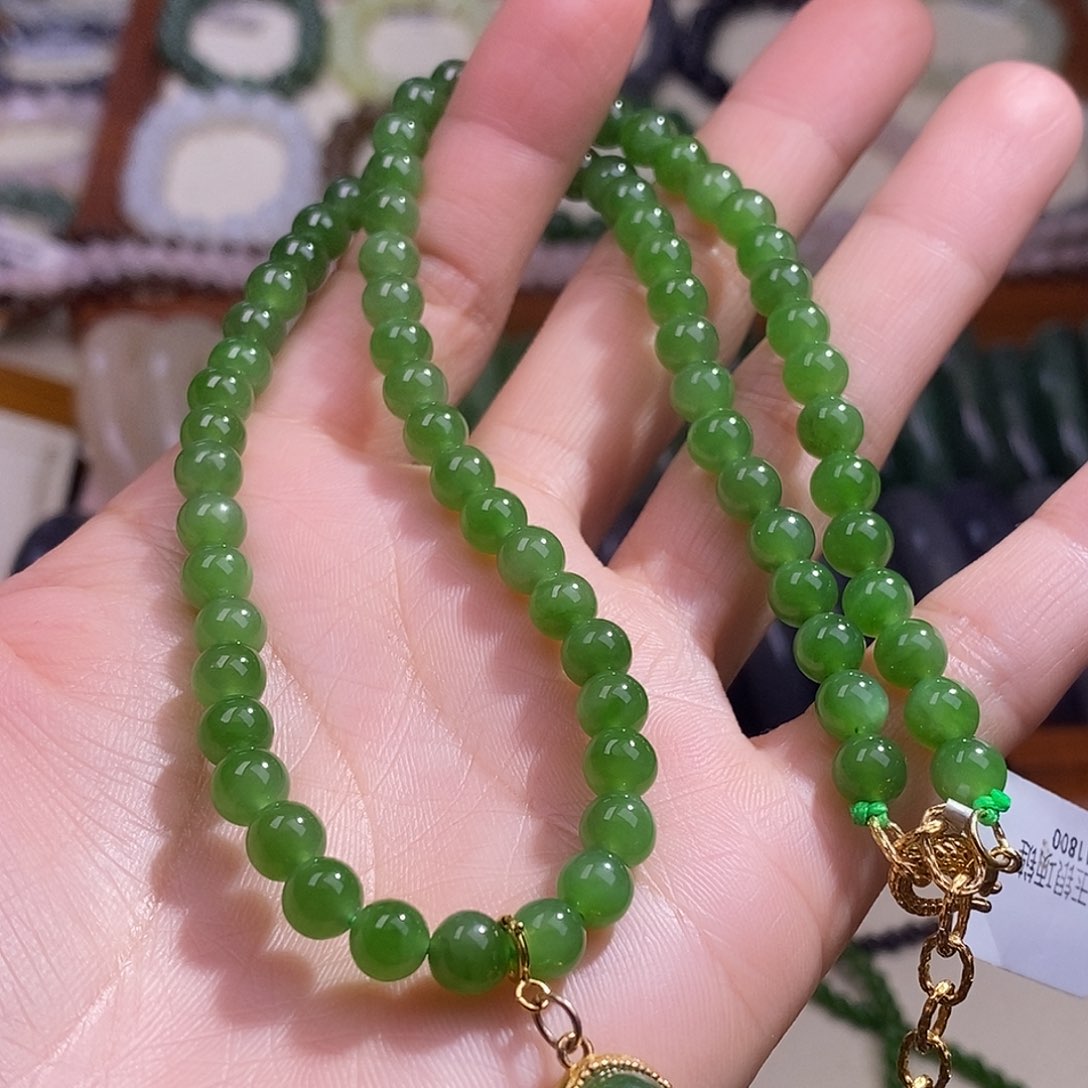 颈饰未镶嵌和田玉碧玉6mm项链