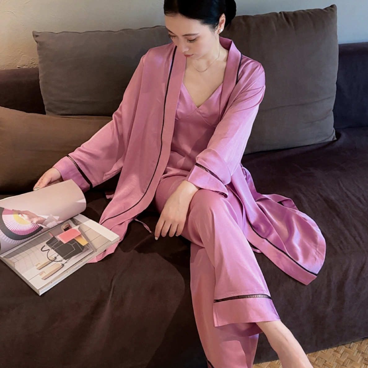 女性夏季薄款带蕾丝睡袍春秋适用高级感睡衣