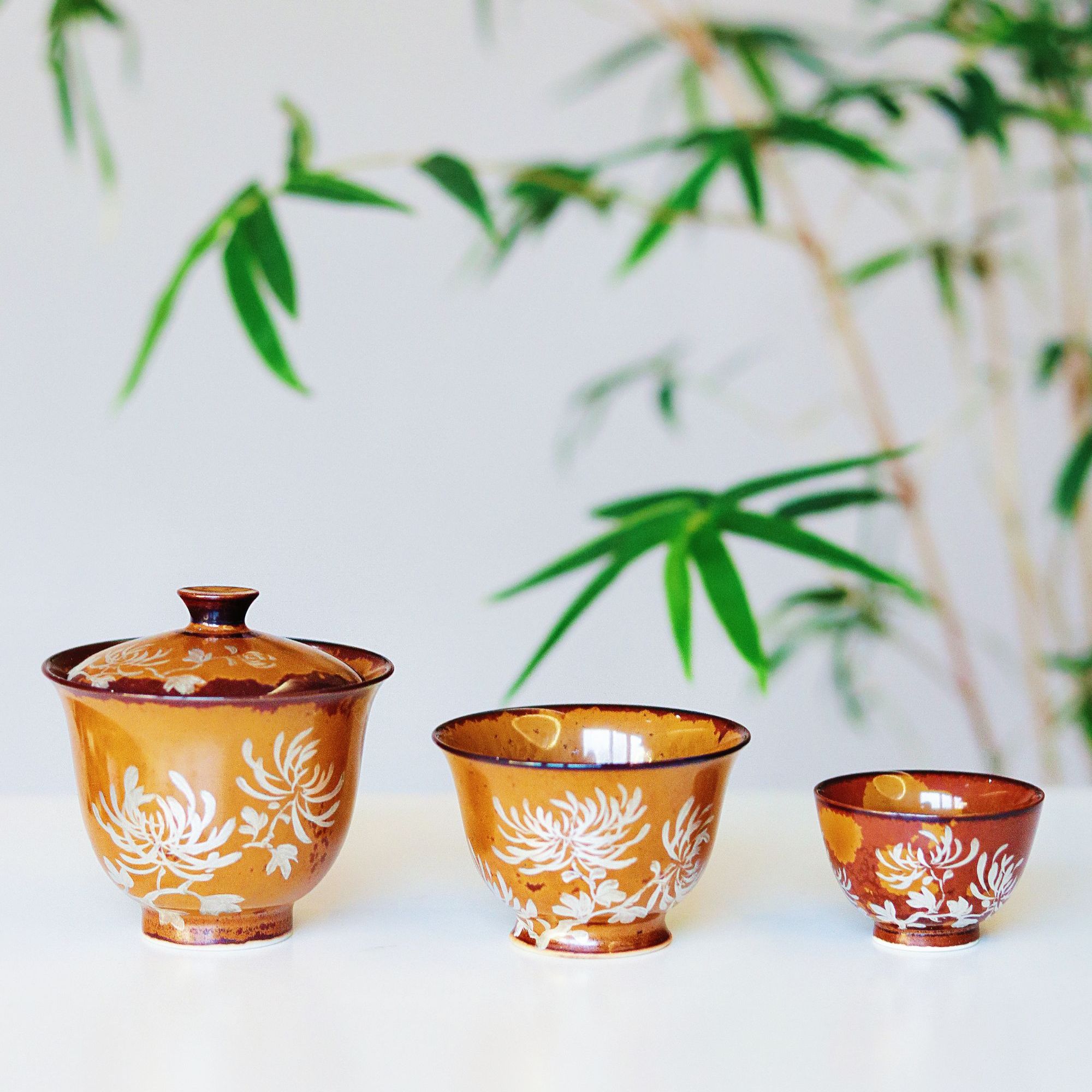 木首釉描银竹子 景德镇茶器茶具主人杯 茶杯 盖碗手工茶杯 手绘