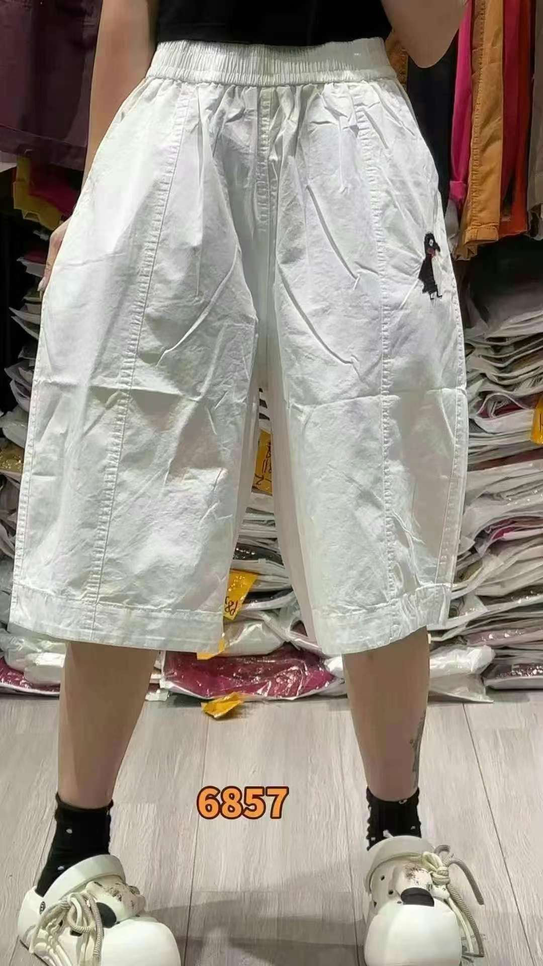 夏季薄款棉质直筒松紧腰六分休闲女裤