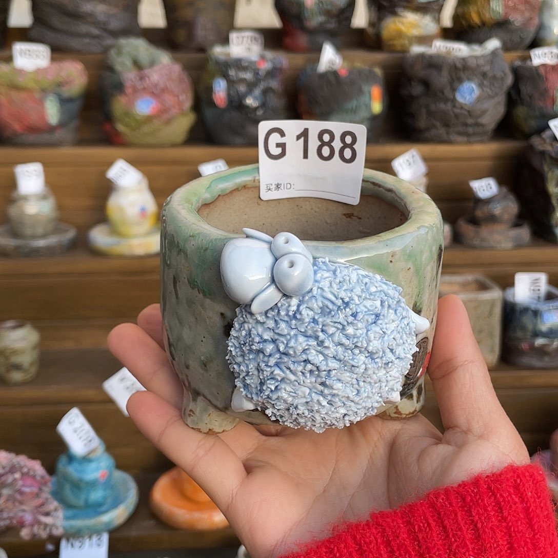 巫***白坛子姐花盆 小白孤品 立体大羊内口7