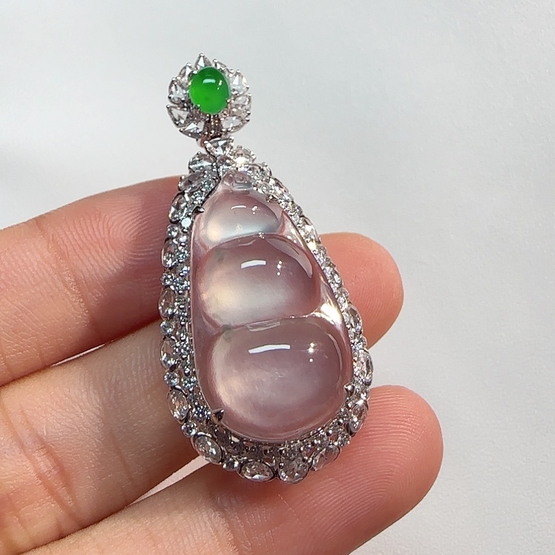 吊坠(不含链)18K金镶嵌翡翠福豆