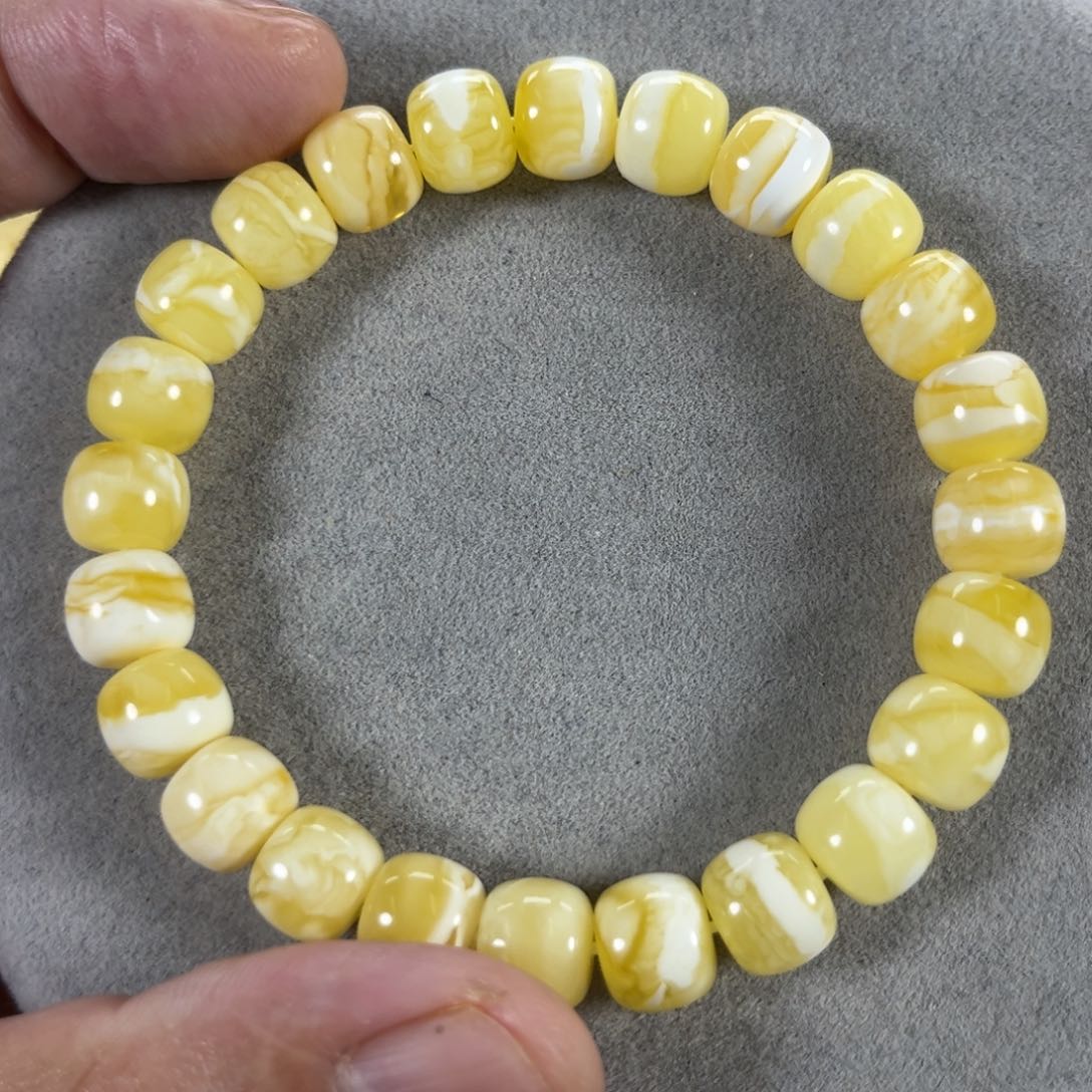 未镶嵌蜜蜡手串纯天然俄料瓷白花虎皮