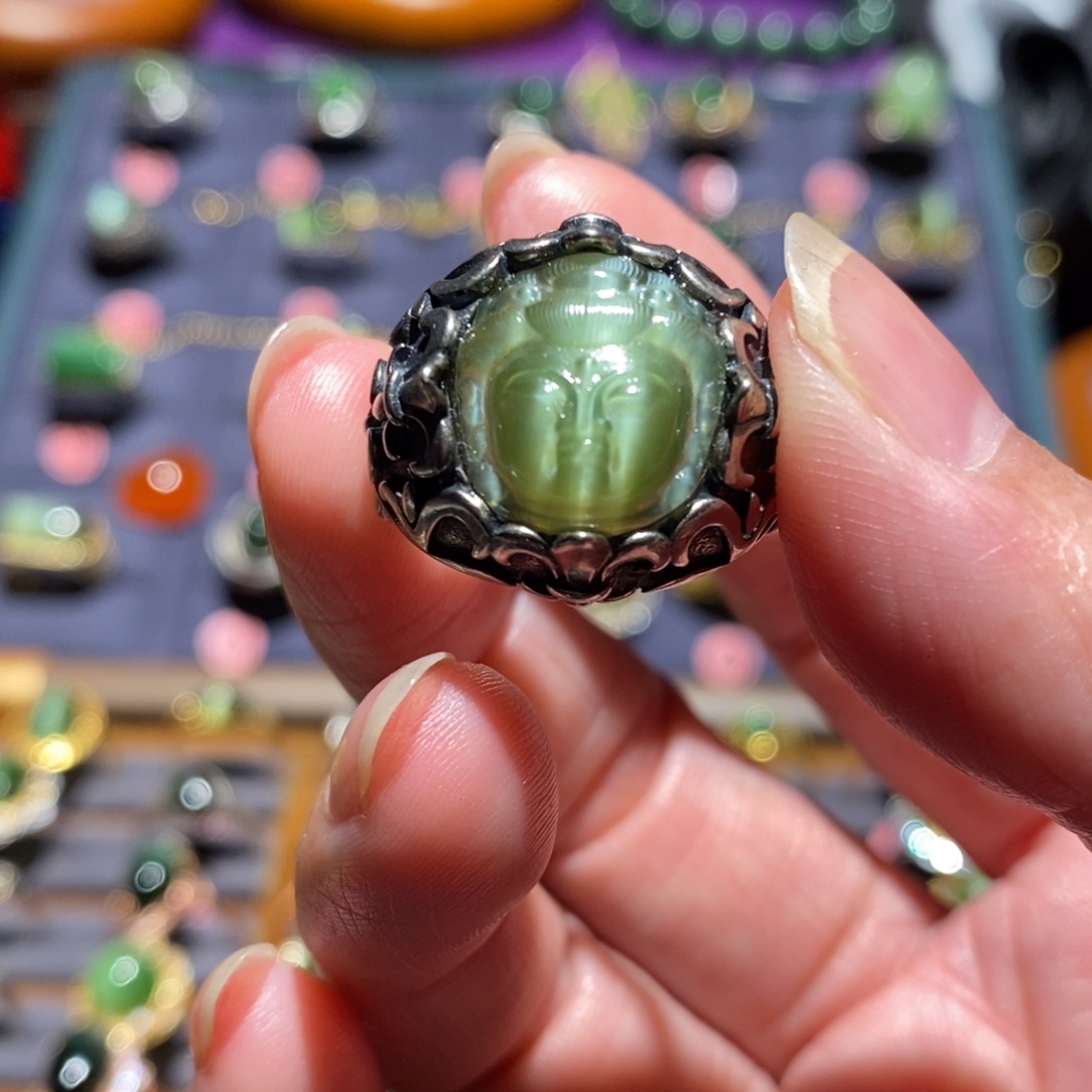 雪***烧和田玉银S925镶嵌戒指