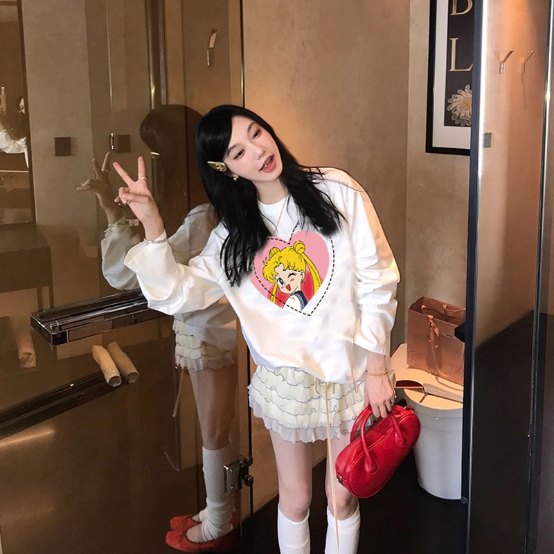 港风ins水冰月纯棉打底衫潮牌百搭t恤秋冬洋气女装纯棉长袖情侣装