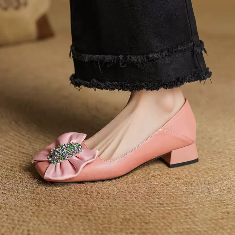 C5781 腮红粉  时尚粗跟方头2025新款气质软底浅口女单鞋配裙子