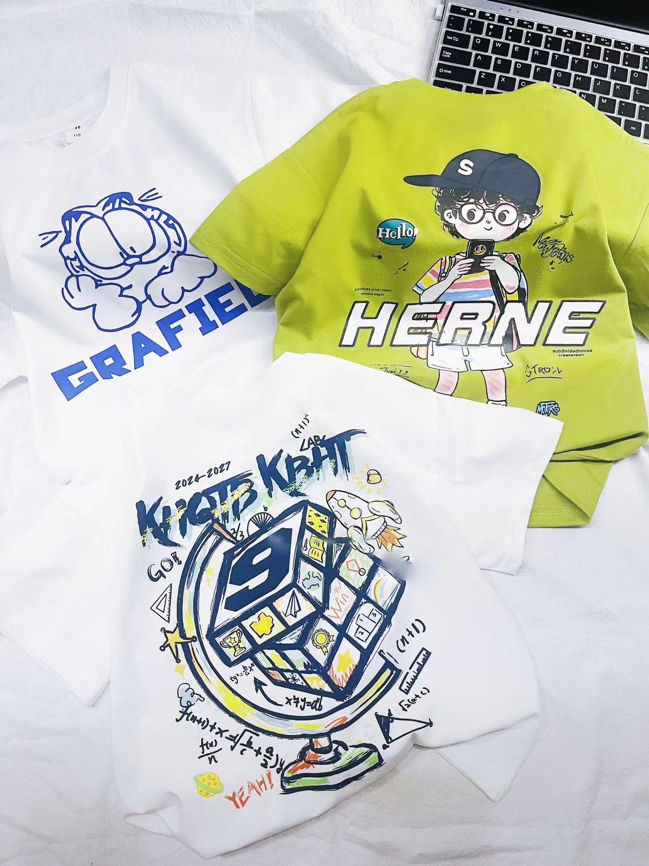 （001）儿童T恤宽松韩版2025新款童装白色男童休闲百搭夏季半袖潮流