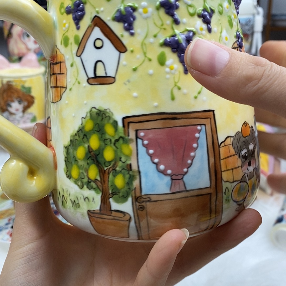 瓷片董董文创手绘陶瓷