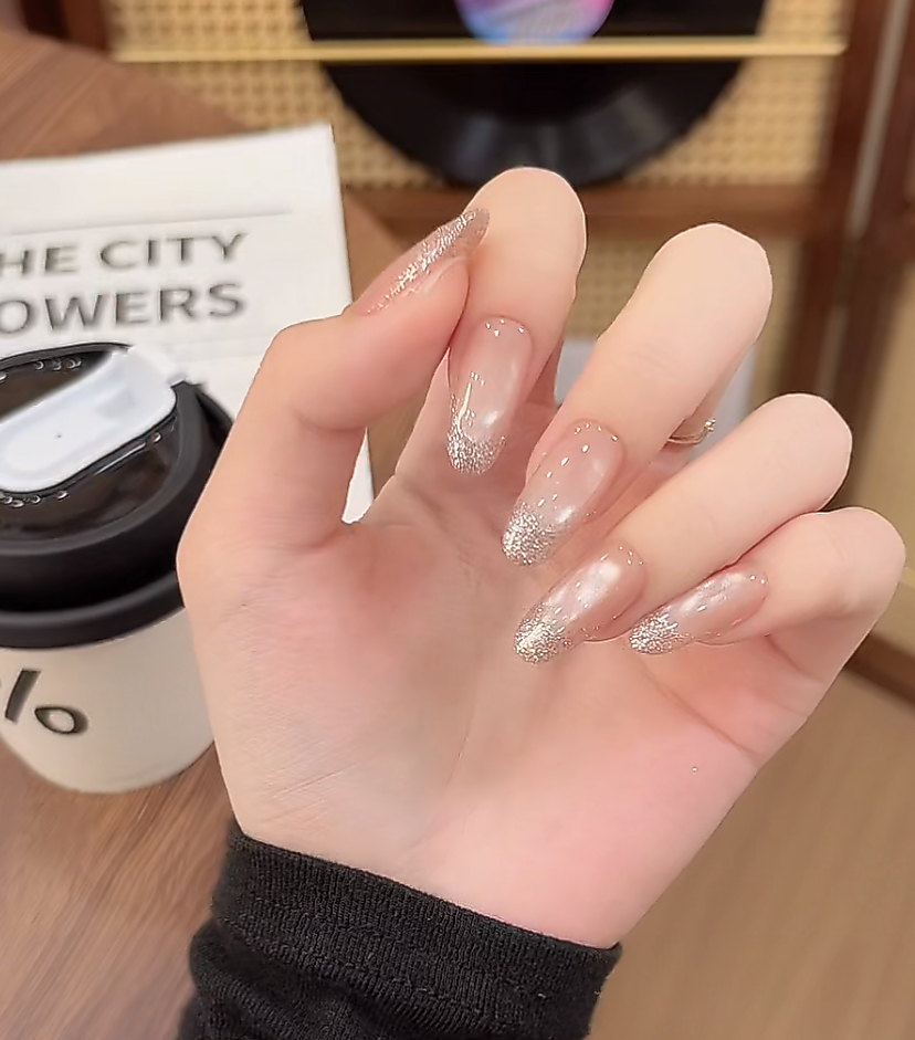 【雪银沙滩】珊瑚纪显白温柔细闪气质猫眼纯手工穿戴甲