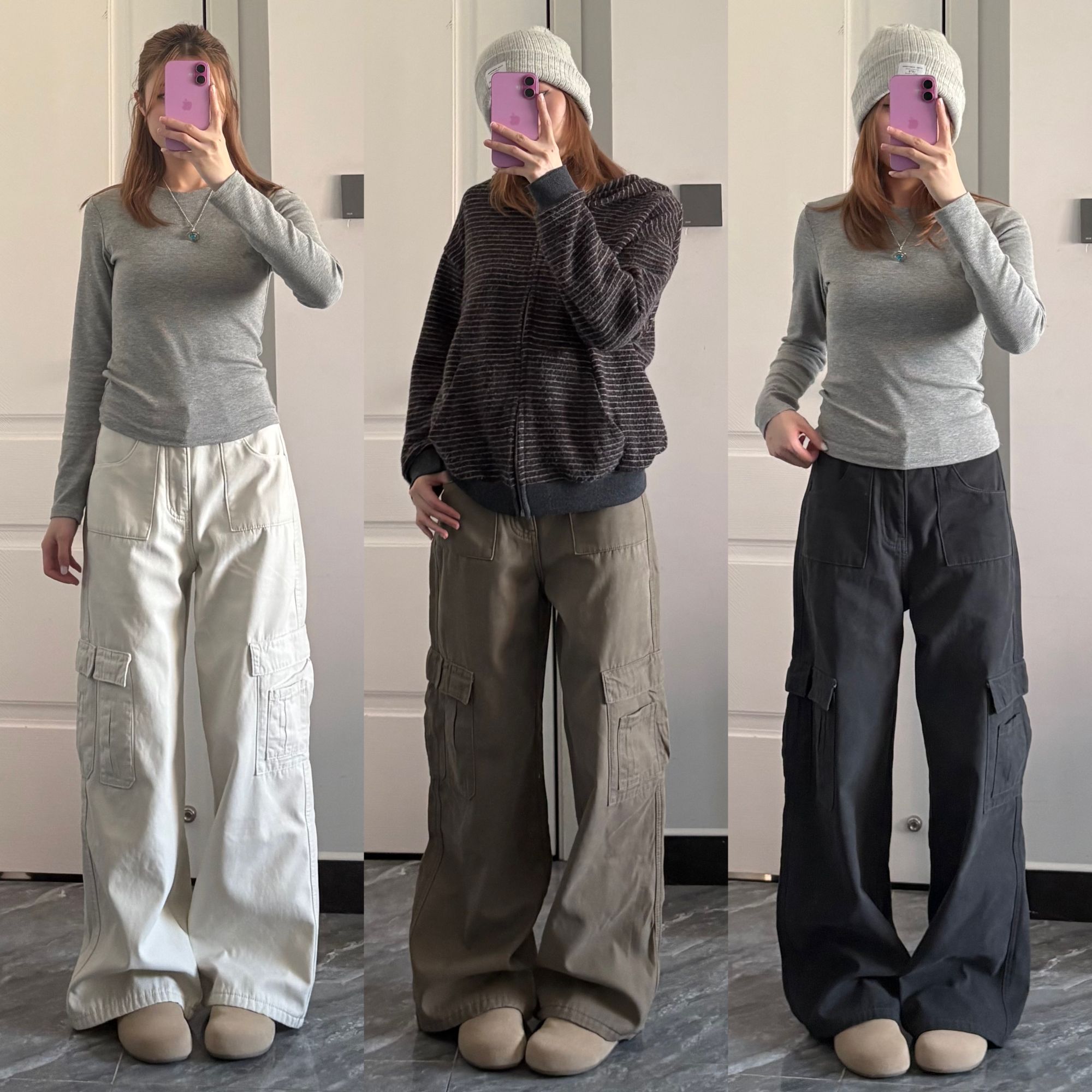 秋秋【厚度可选工装裤】纯棉复古水洗工装裤加厚高腰宽松阔腿裤女