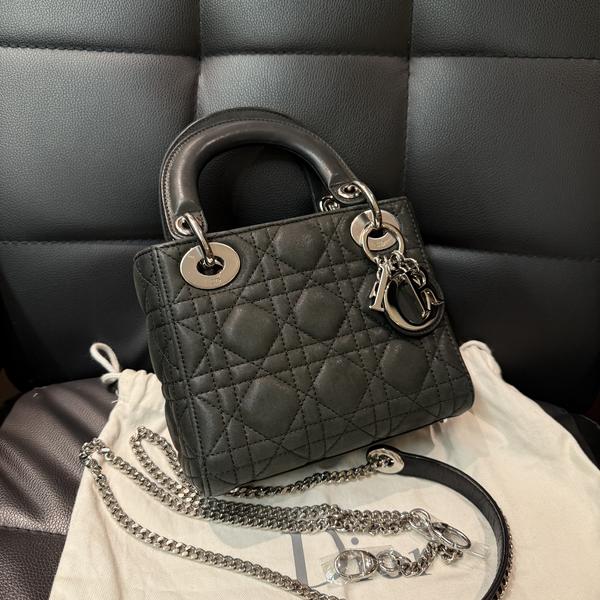 大吉中古/Dior迪奥墨绿细闪三格戴妃手提斜挎包