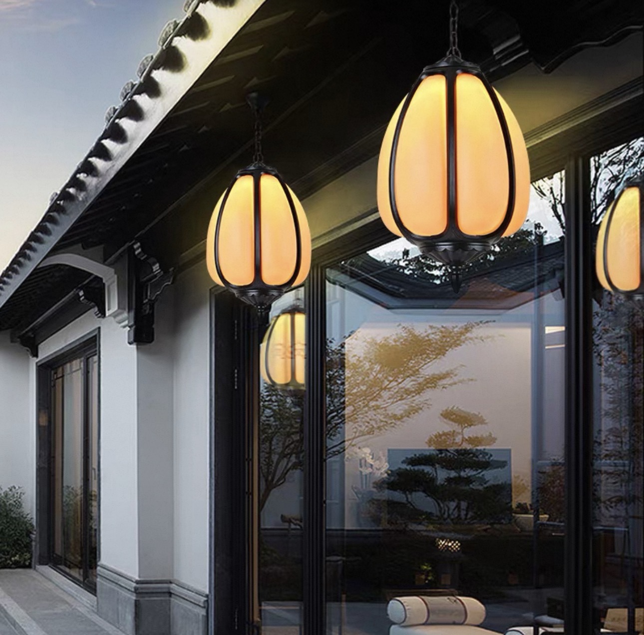 中式户外防水南瓜吊灯阳光房凉亭庭院阳台走廊过道别墅大门口灯具
