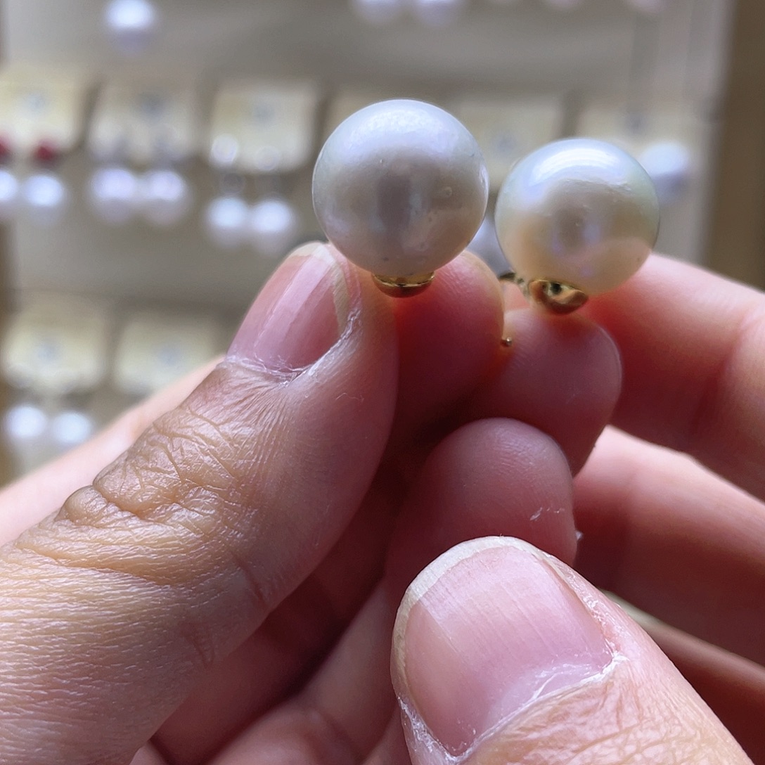 淡水珍珠银S925镶嵌耳饰