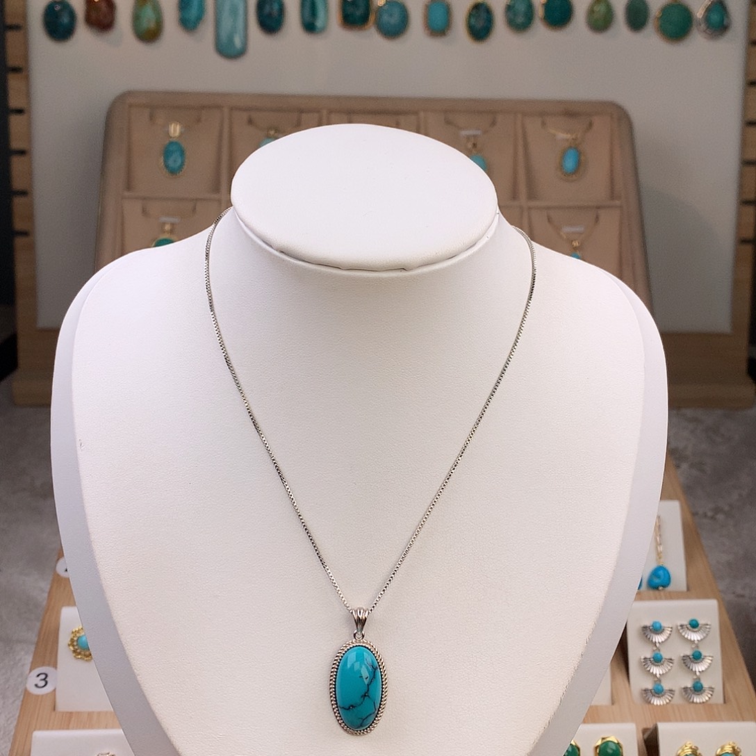 绿松石银S925镶嵌吊坠(不含链)