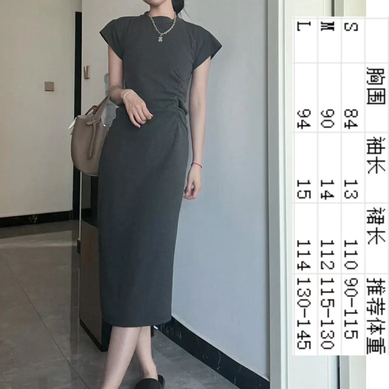 知性风 腰侧收褶设计款修身连衣裙~ 气质显瘦时尚夏季收腰小众