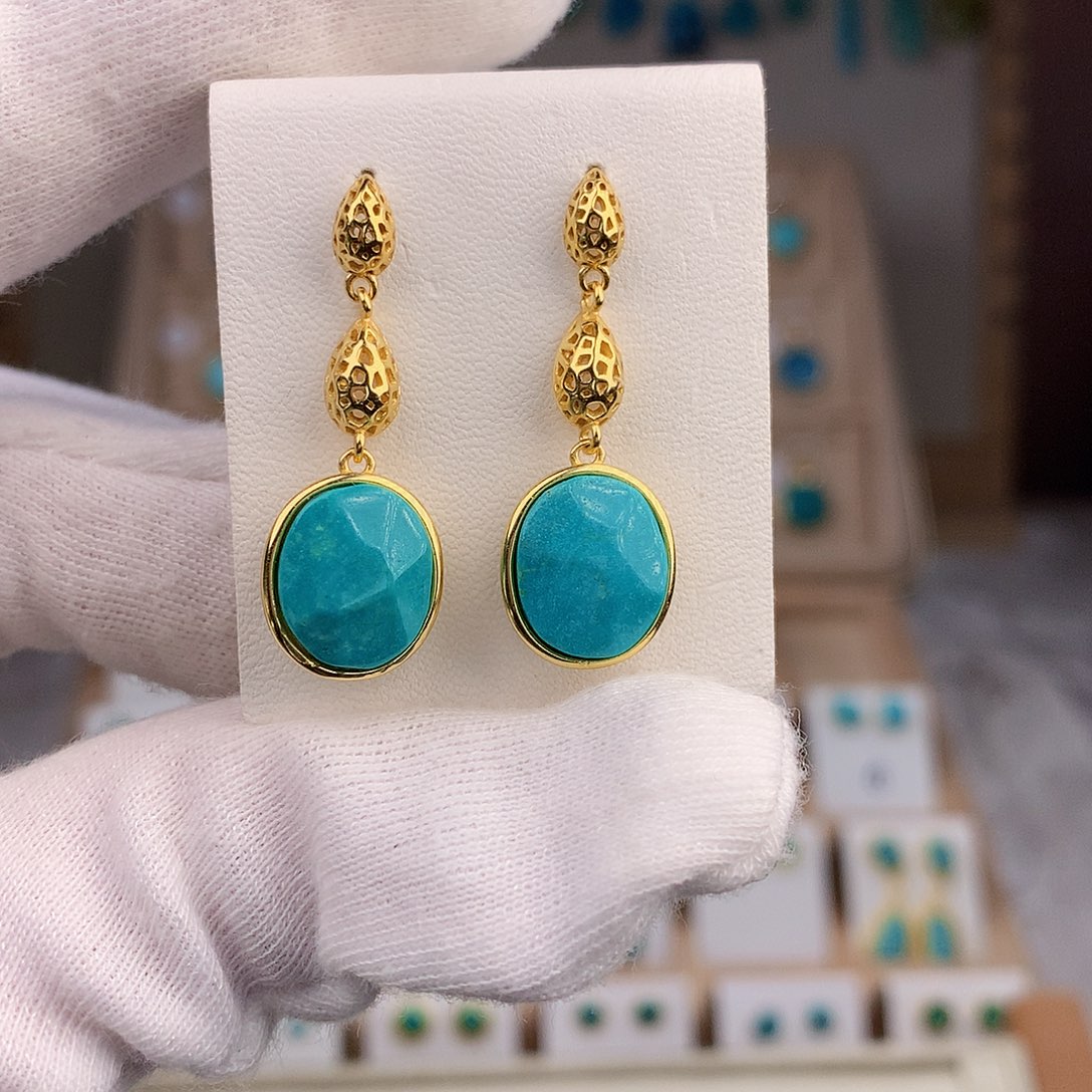 绿松石耳饰银S925镶嵌