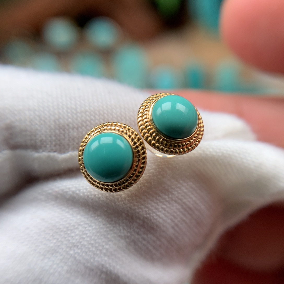 绿松石全品耳钉18K金镶嵌