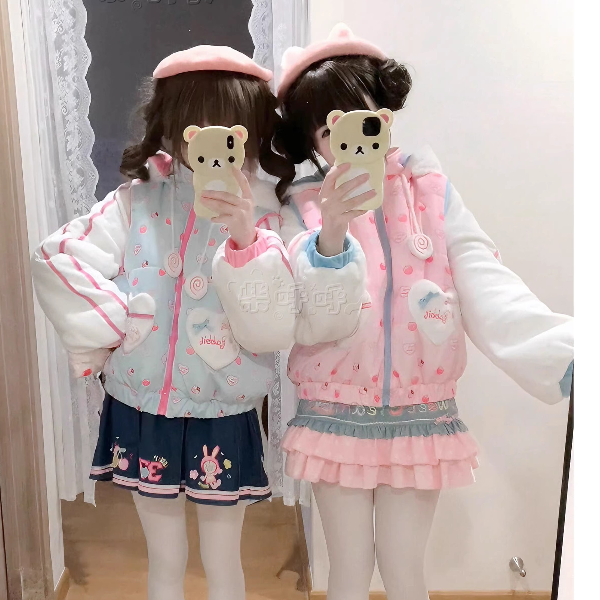 原创【蓝粉泡泡棉服】柴呼呼甜美可爱Lolita毛绒加厚软妹装25209