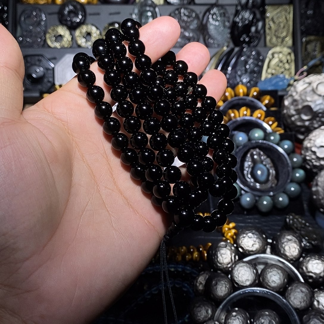 ૮***心黑曜岩未镶嵌手链