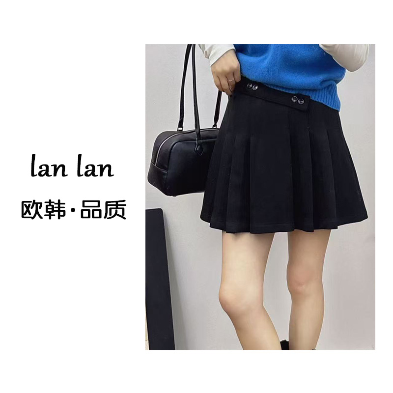 lanlan-早秋上新【不规则腰扣百褶裙】6817韩版显瘦百搭百褶裙小众