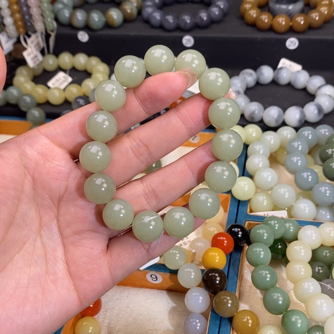 和田玉手链 14MM未镶嵌且末蓝