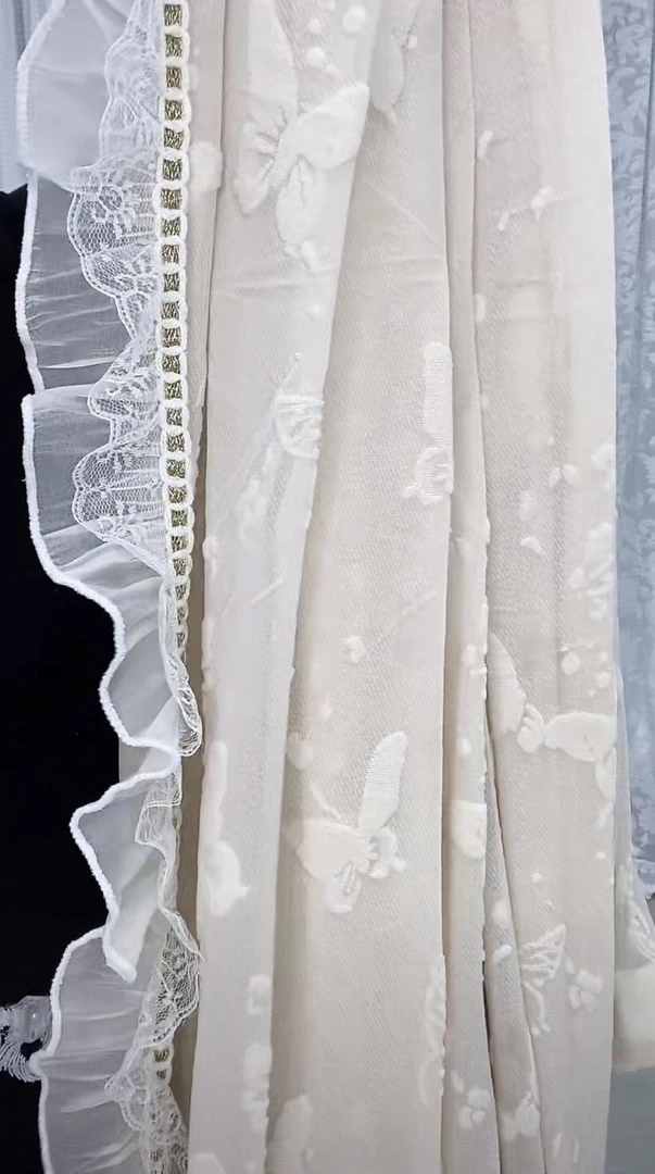 0874咖色蝴蝶革绒成品纱D