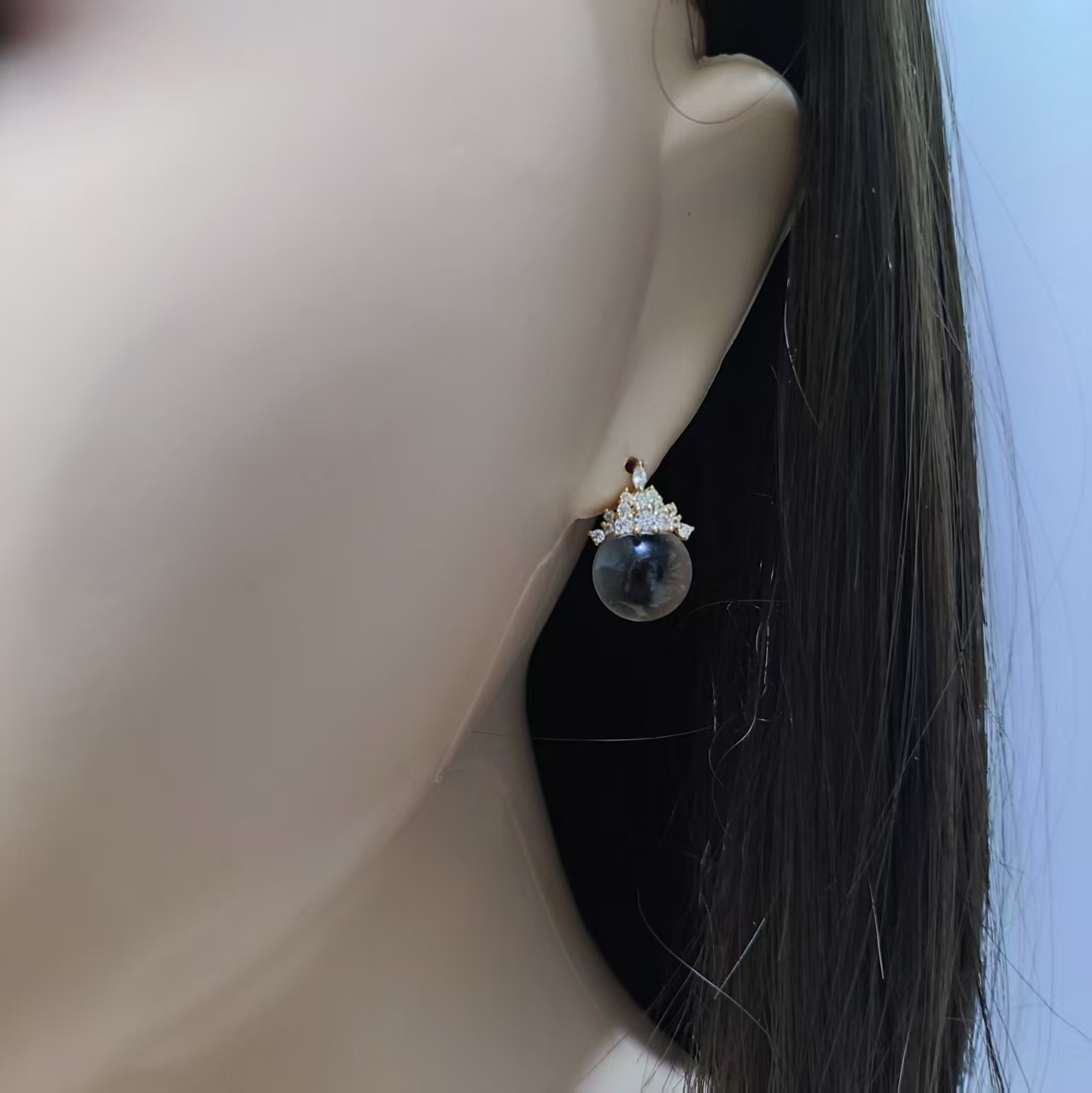 天然水晶几何气质女耳钉梦幻镶钻耳钩日韩耳饰冰雪女王中国风