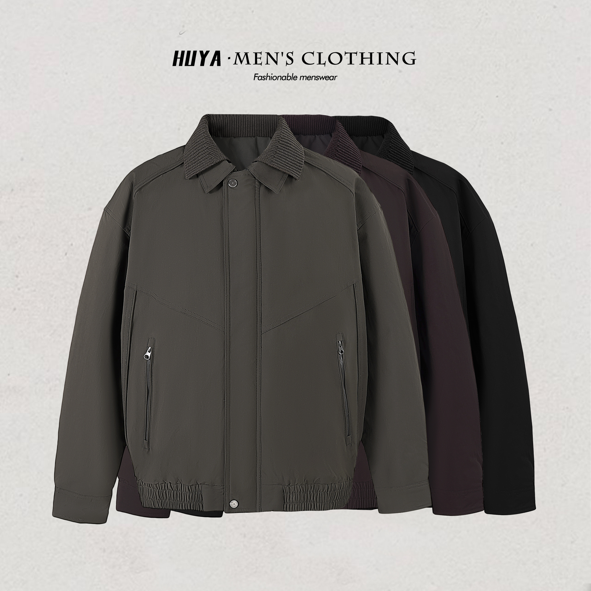 【虎牙兄弟】冬季2025螺纹设计双层领翻领防风休闲棉服夹克男 C3623