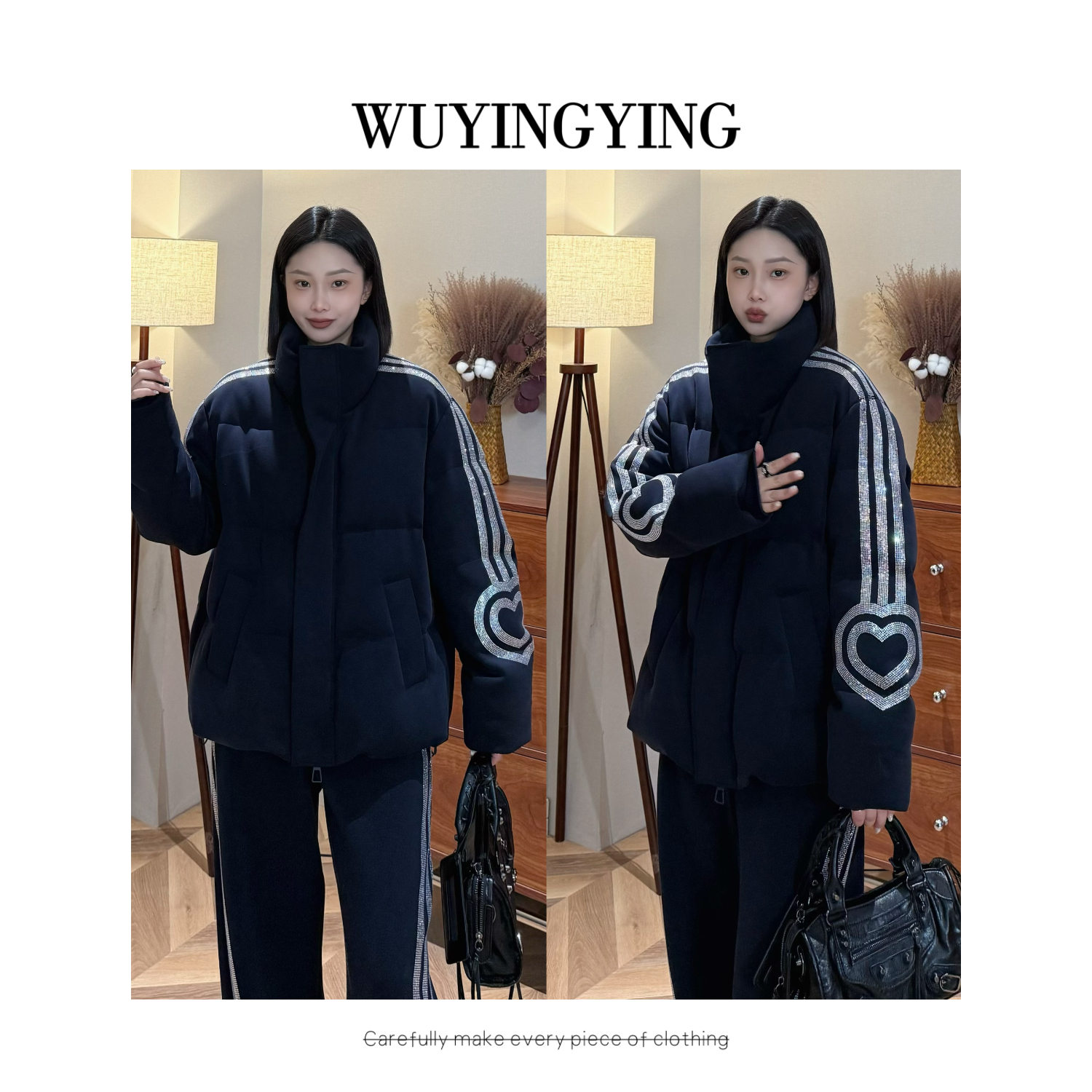  WUYINGYING【活力蔓延】欧货高品烫钻拼接90白鸭绒设计羽绒外套