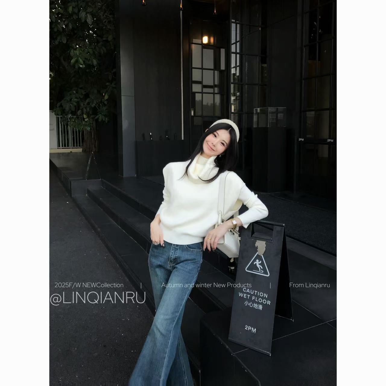 【林千入·初雪邂逅】新款气质显瘦温柔感简约百搭上衣+裤子时尚套装