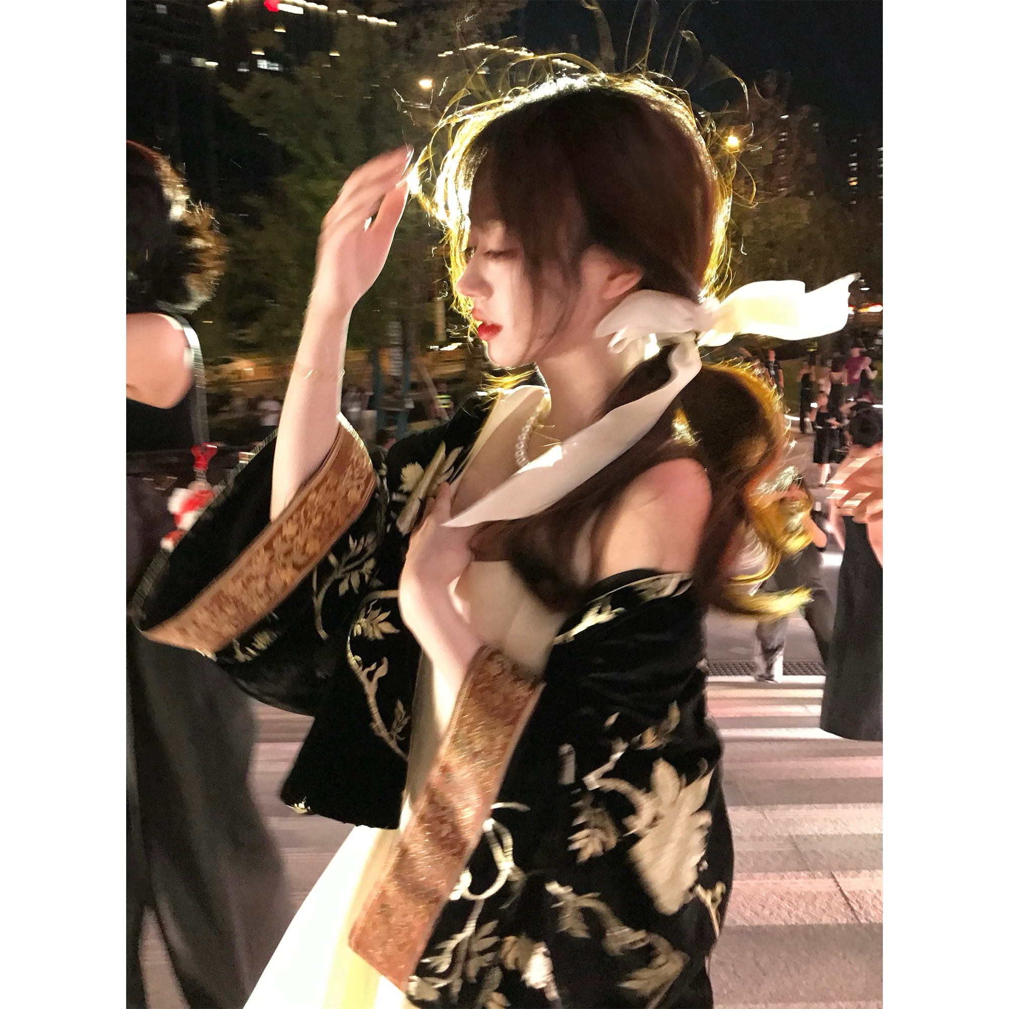 GA盈瓷高定重工烫金黑金礼服外套旗袍吊带裙国风三件套24fw0620