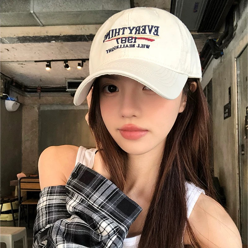 美式1987字母水洗棉白色棒球帽女新款显脸小帽子大网红深顶鸭舌帽