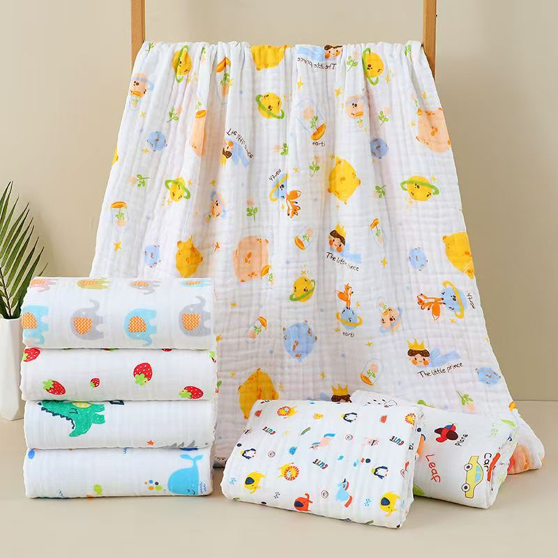 纱布浴巾儿童超柔吸水家用洗澡裹巾可爱卡通110方形亲肤透气