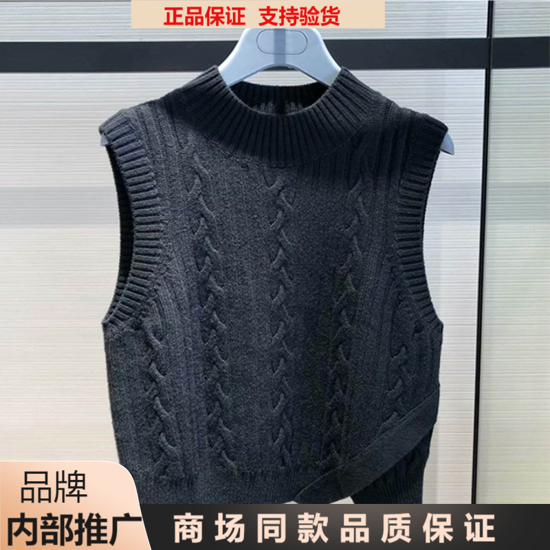 【商场同款】2025春秋新款黑色开叉套头黑色马甲羊毛背心无袖针织衫