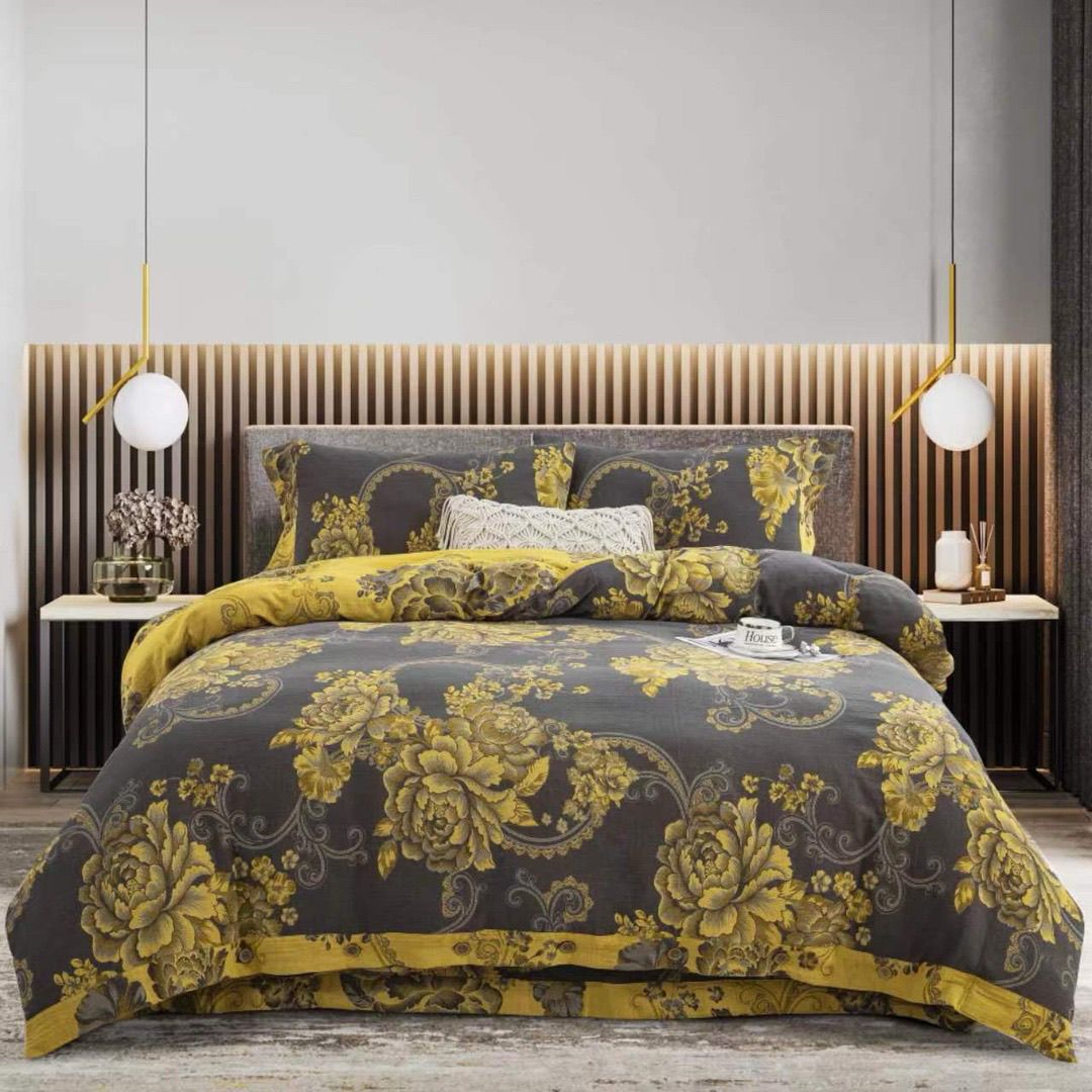 【黑金牡丹】-精品全棉A类双层纱四件套复古床品色织纯棉加厚柔软舒