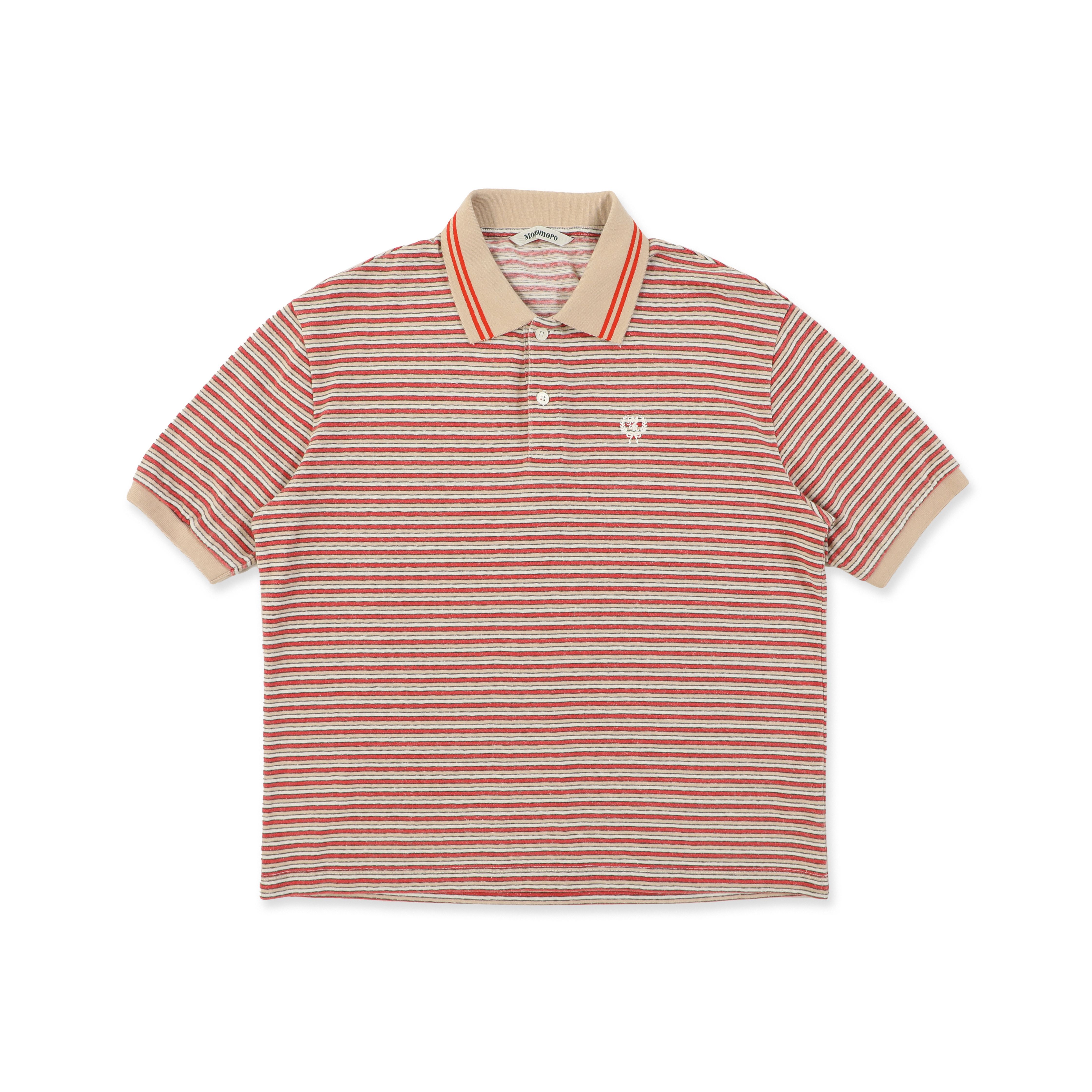 Moromoro 撞色POLO条纹刺绣短T