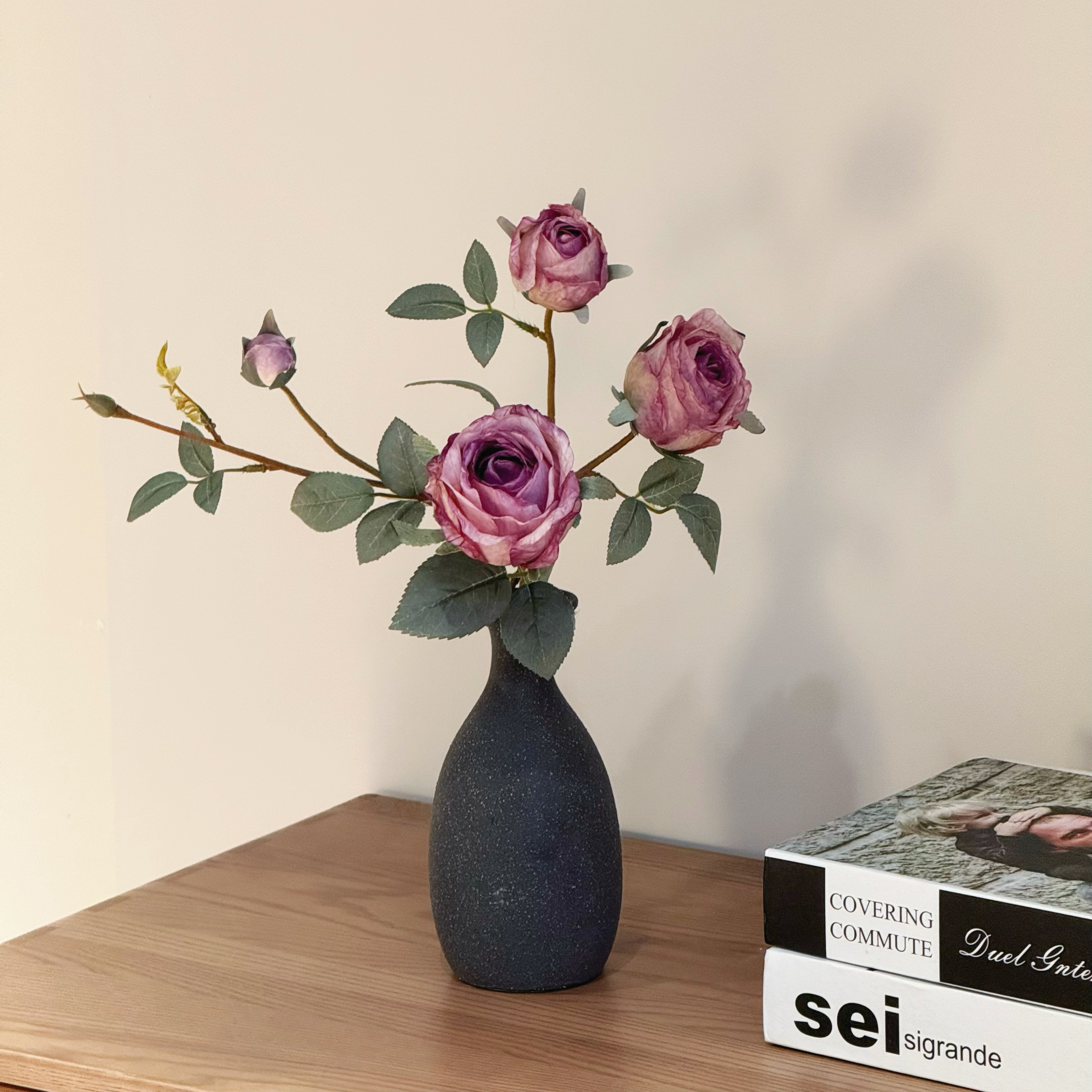 高仿真复古焦边玫瑰花样年华仿真花束高档软装客厅插花摆设装饰