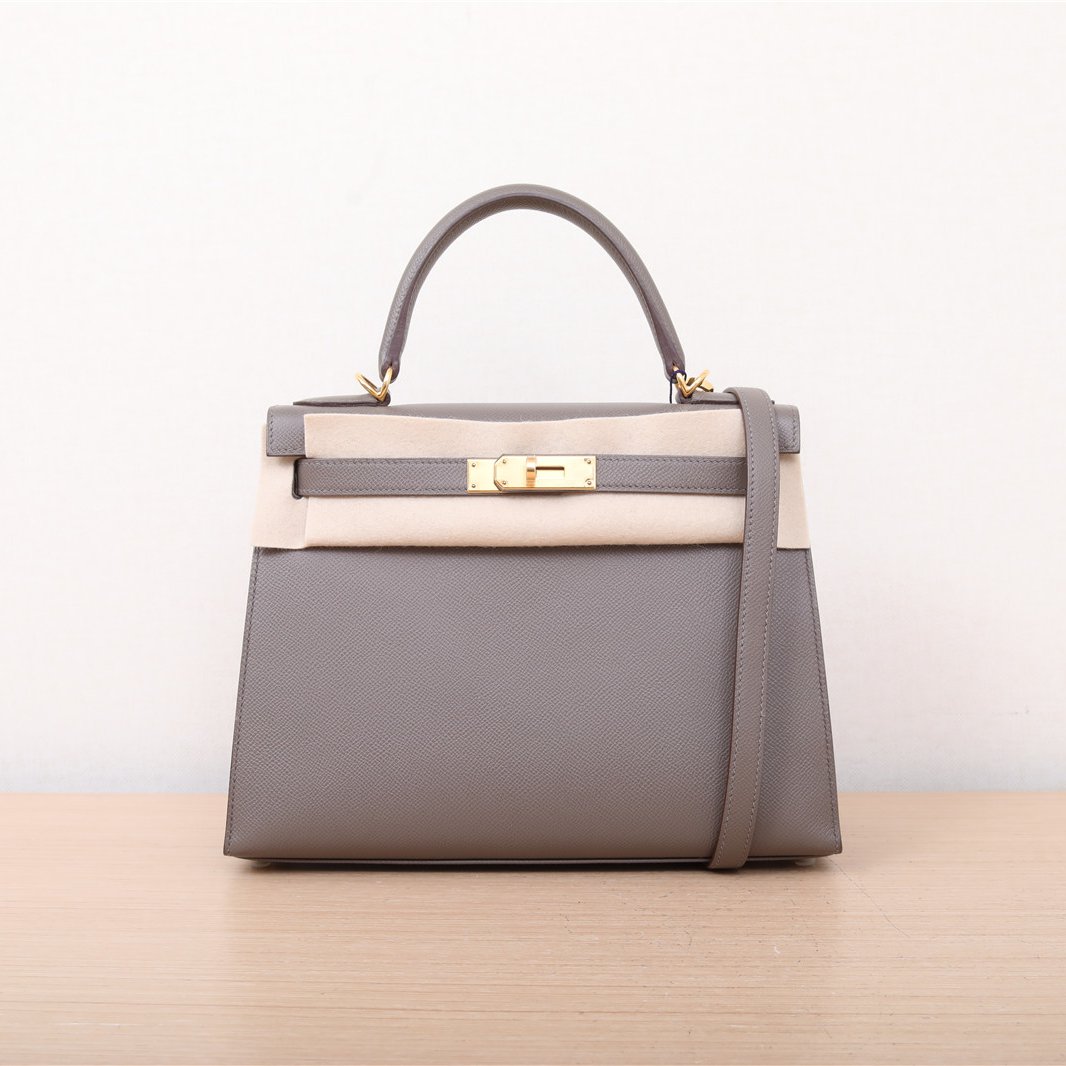 99新 Hermes/爱马仕 活动【小花Han】Kelly28 锡器灰 Y刻 金扣包