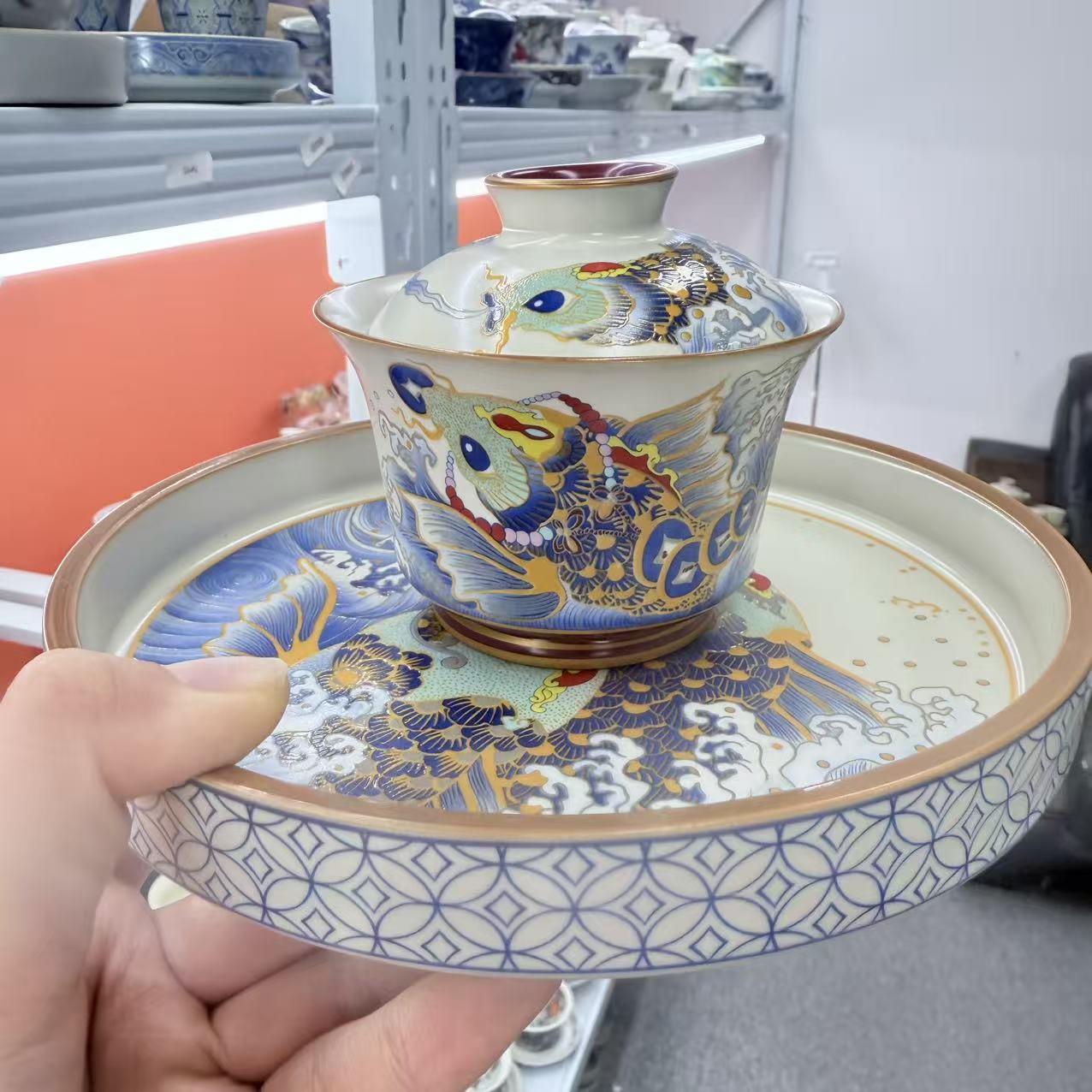 七彩锦鲤大壶承三才盖碗高端茶具套装0975