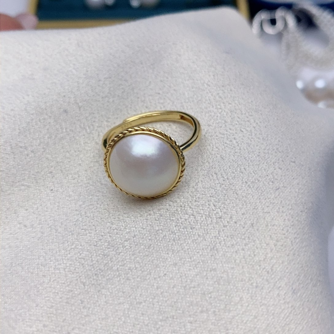 【闪购商品】拼合珍珠（马贝珠）戒圈银S925镶嵌22