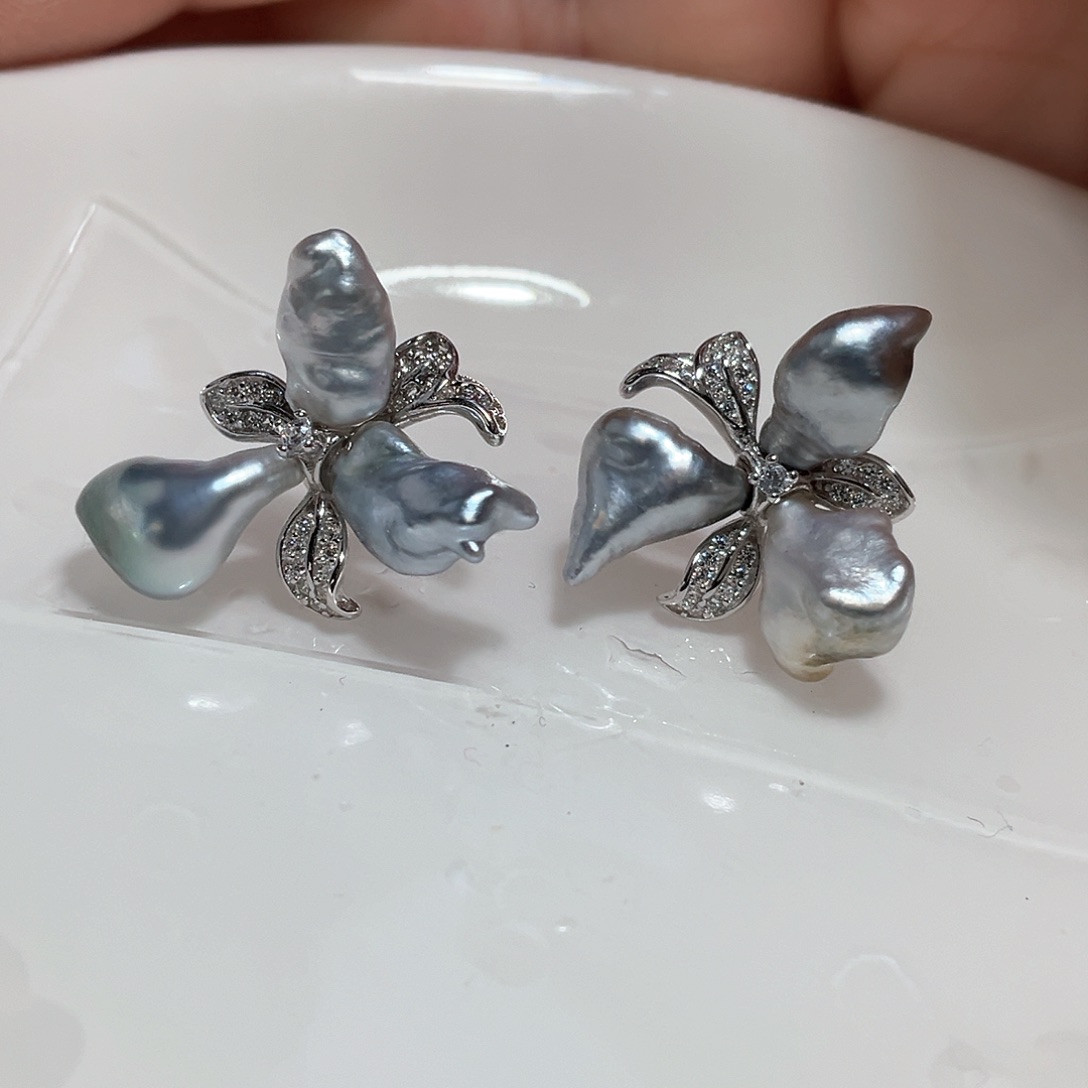 海水珍珠耳饰银S925镶嵌