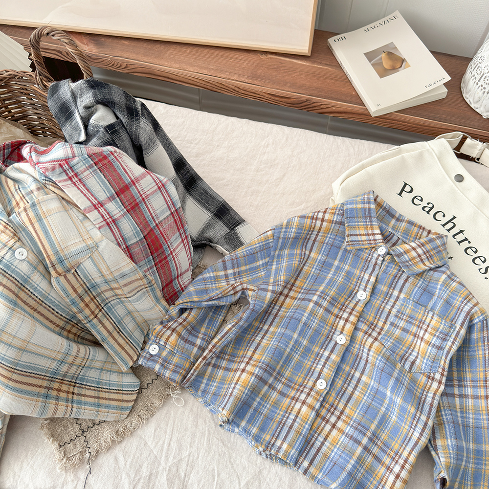 儿童格子衬衫春款时尚上衣男女童条纹外套