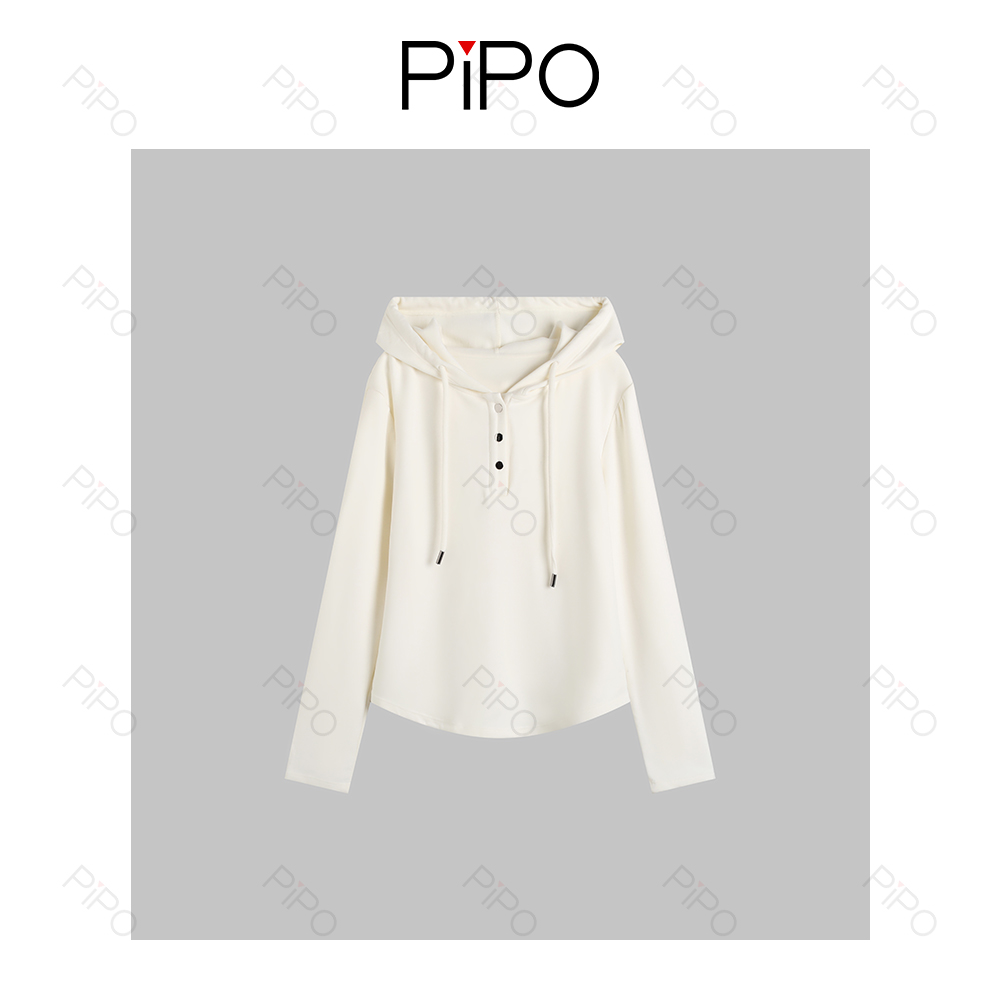 PIPO【新】山羊绒内搭外穿轻奢宽松连帽女针织衫DD53U356