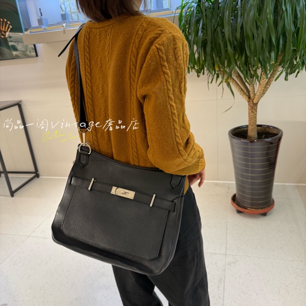 95新 Hermes/爱马仕 尚品一阁/吉普赛34黑银单肩斜挎包 p刻