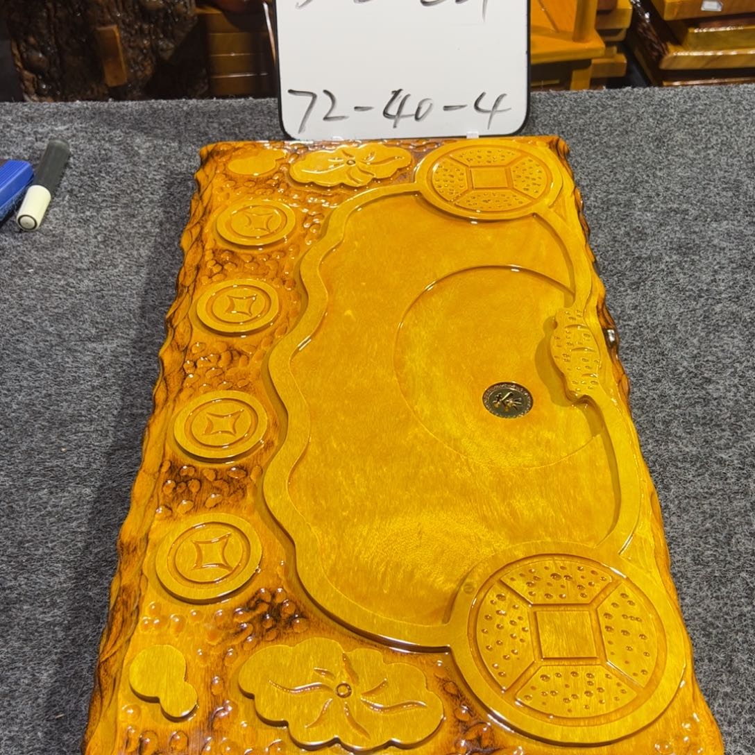 美***！缅甸大叶金丝楠实木茶盘