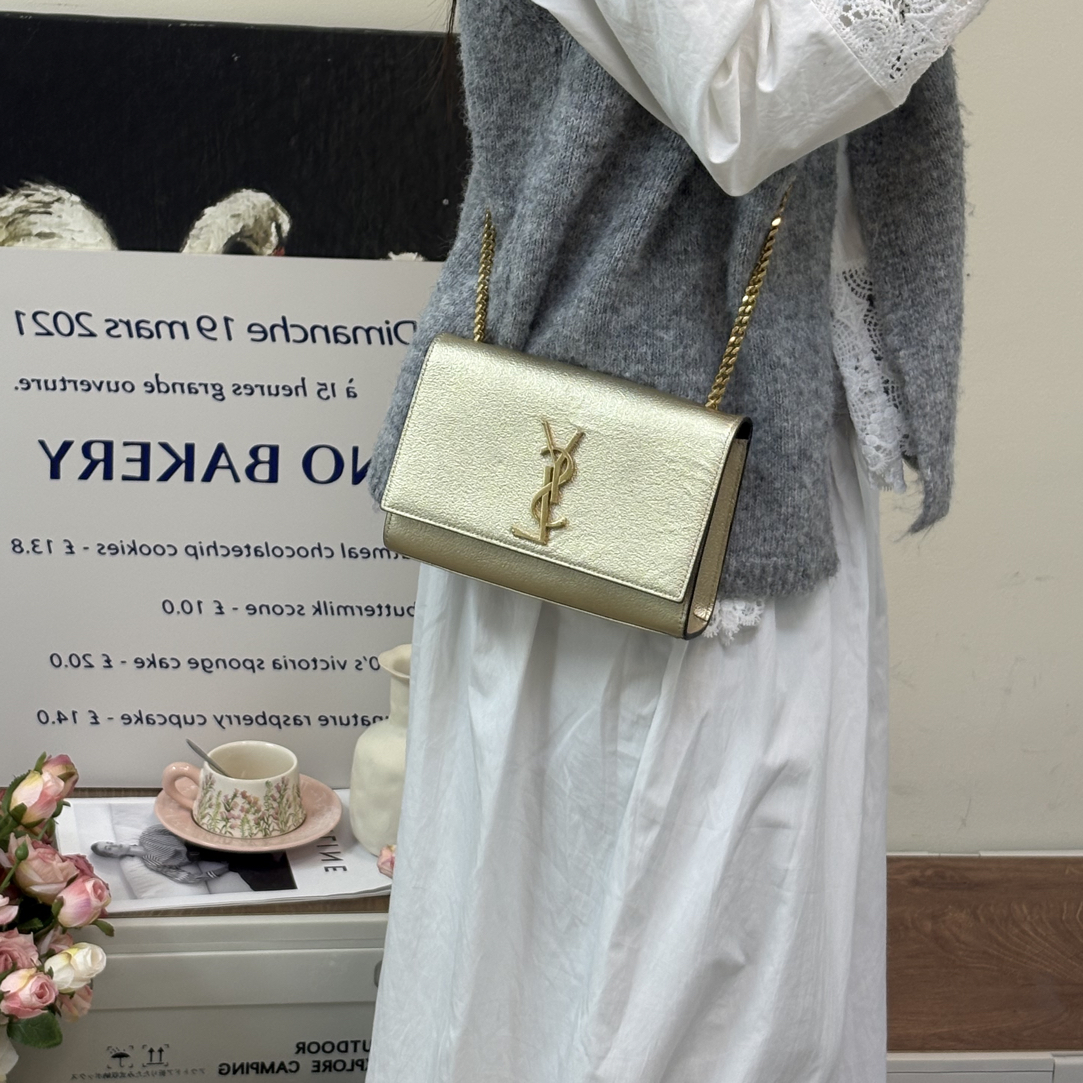 95新 YSL/圣罗兰 小号金色kate链条包