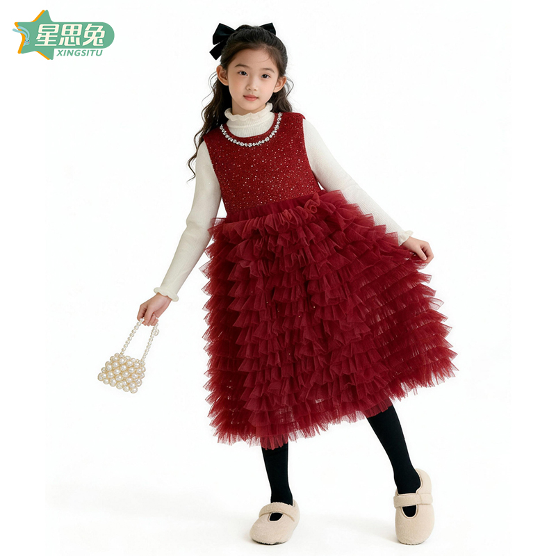 <星思兔>公主风两件套裙装蓬蓬裙厚款条纹女半身裙套装女童