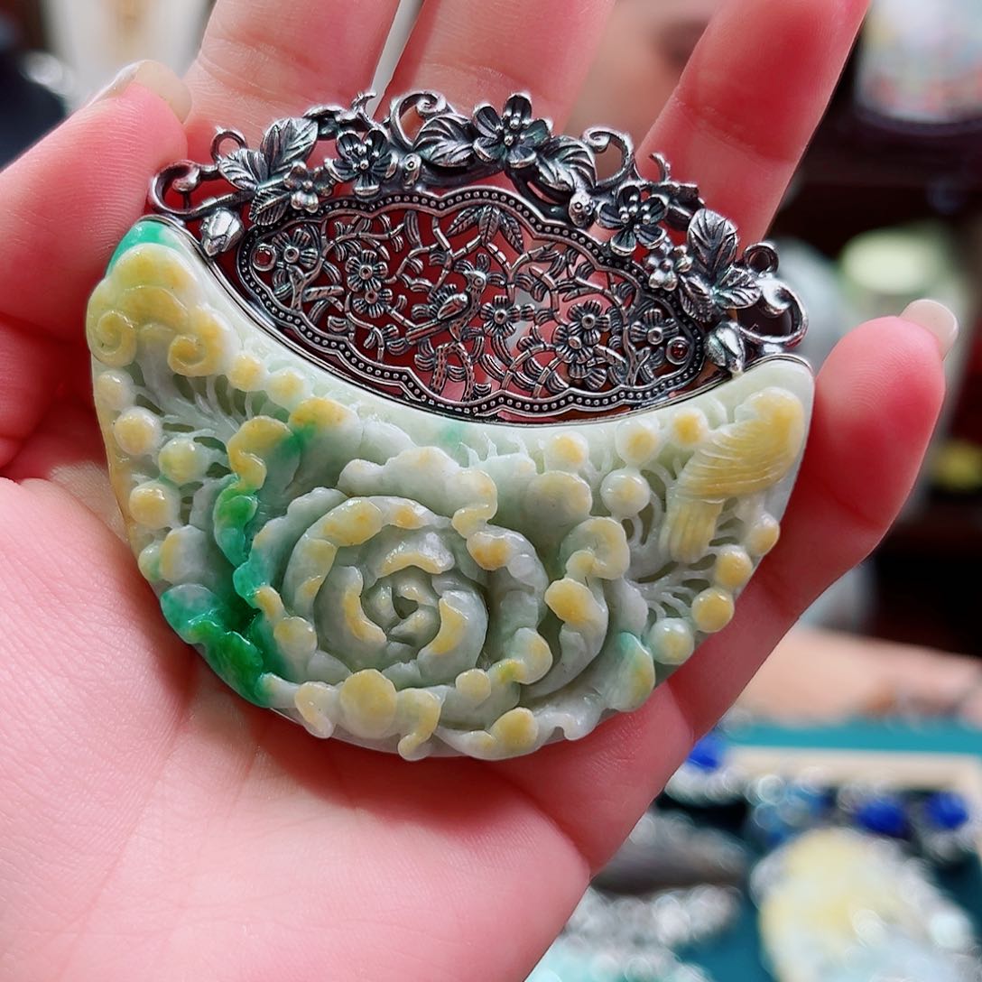 颈饰翡翠银S925镶嵌国风