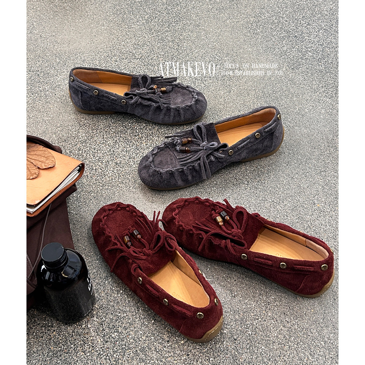 吕小布|极简风乐福鞋 牛反绒司机鞋极简流苏设计一脚蹬豆豆鞋0679