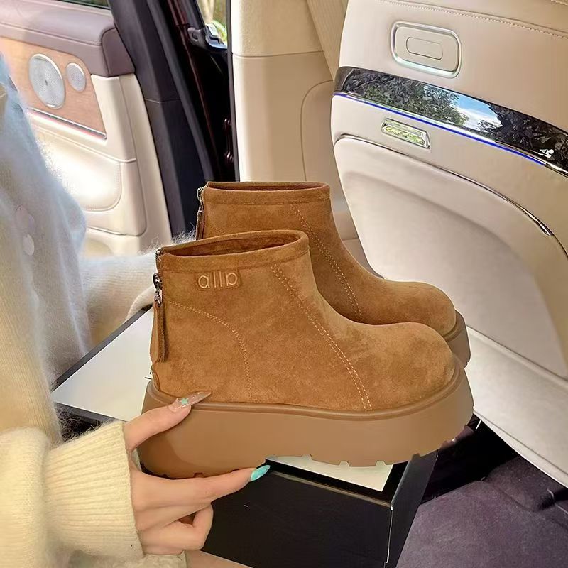 小敏家 英伦风厚底绒面马丁靴 新款高级感后拉链切尔西勃肯短靴